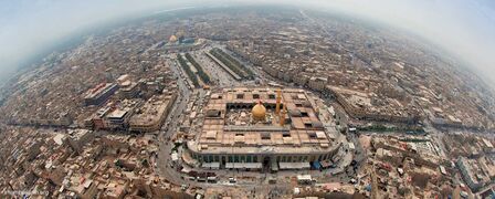 A panorama taken from an aircraft in which the two holy shrines of Imam al-Husayn (a) and his brother 'Abbas (a) is shown. (Featured in May 22, 2015)